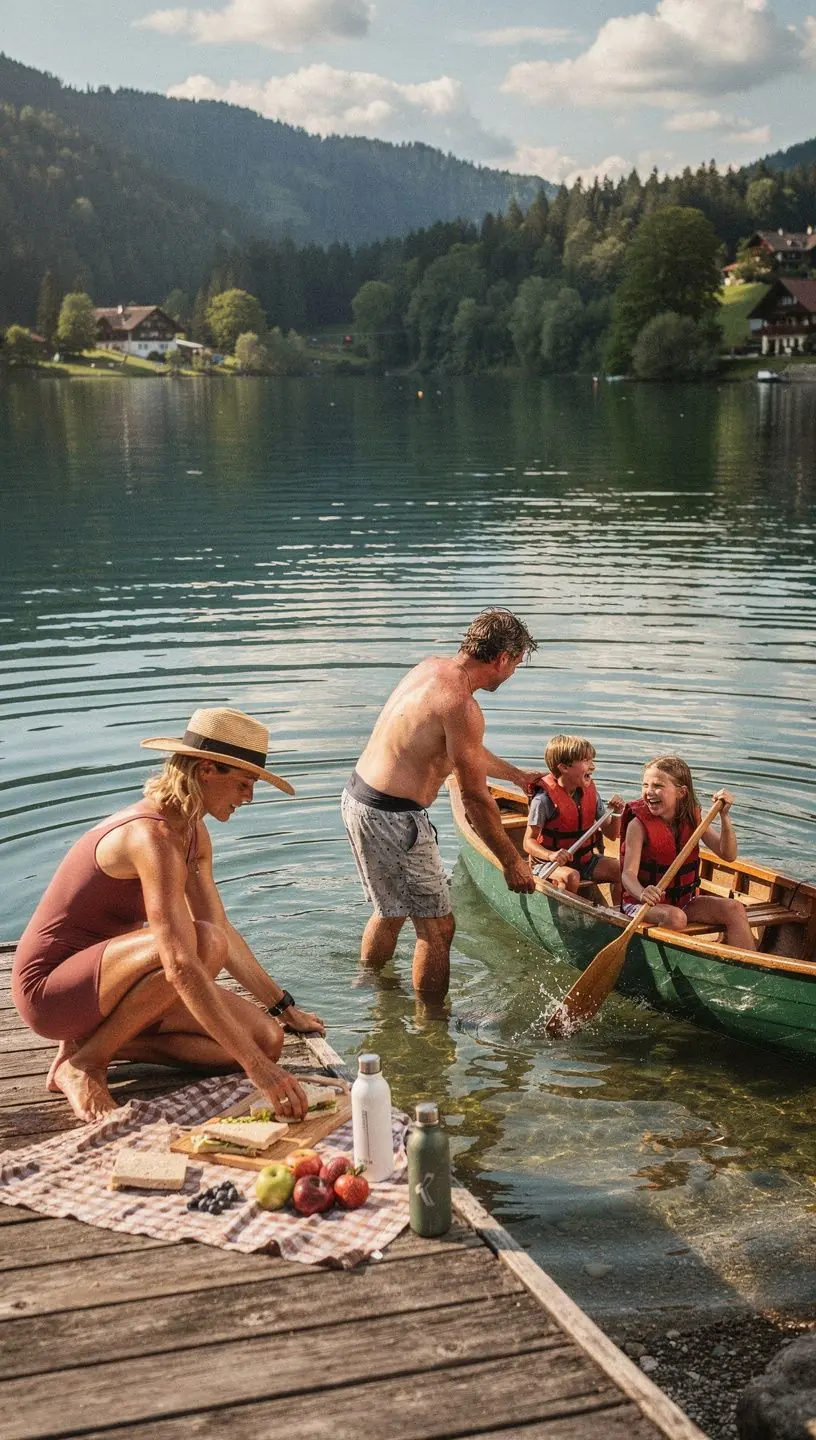 Eine Gruppe von Touristen genießt ein Picknick in einem zugänglichen Park mit Spielplatz.